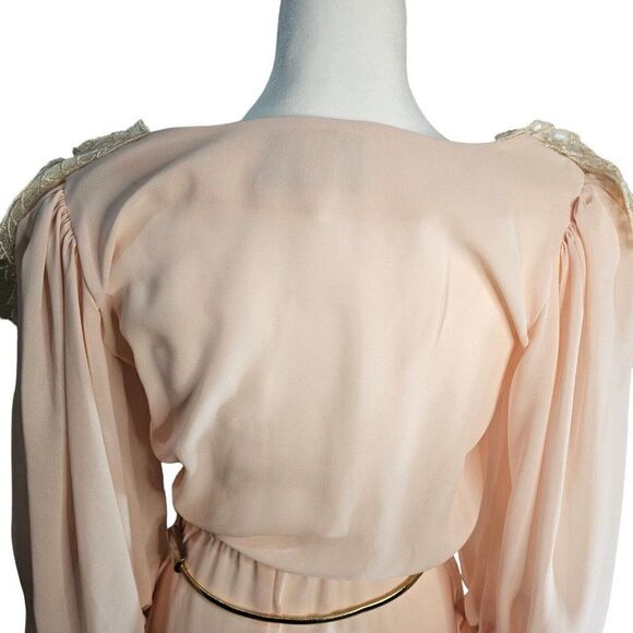 Vintage 80s Miss Ashlee Dress Womens Size Small Peach Chiffon Victorian Romantic - Picture 7 of 11